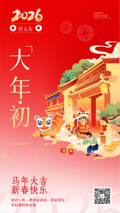 大年初一拜大年宣传海报 模板ID：62175