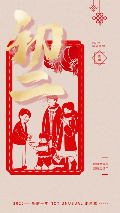 新年正月初二走亲戚宣传海报 模板ID:62315