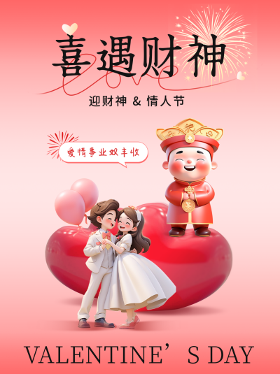 财神节遇情人节小红书封面 模板ID：62652