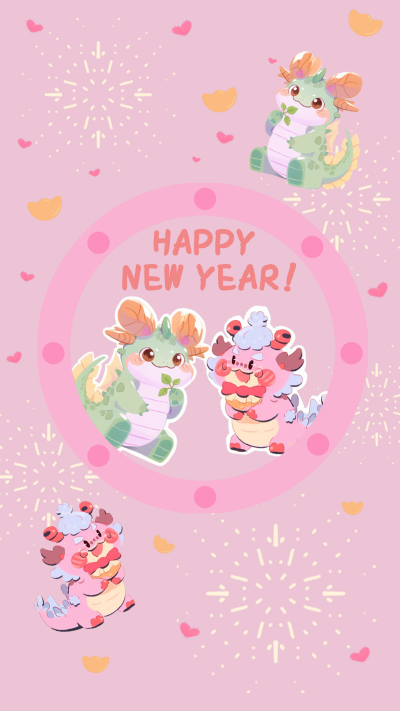 龙年手绘祝福可爱手机壁纸 模板ID：62774