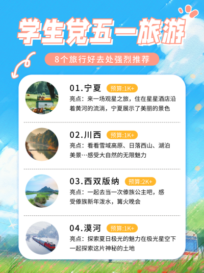 五一劳动节旅游出行攻略小红书封面 模板ID:64726