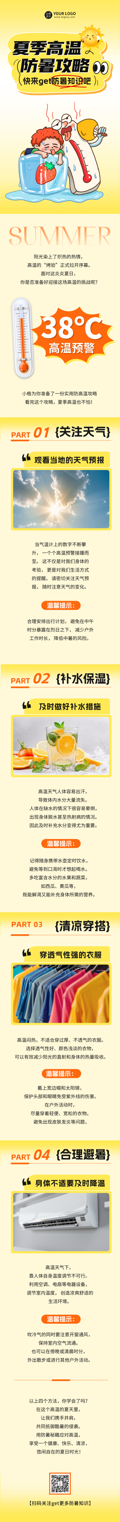 夏季高温防暑攻略公众号长图 模板ID:67717