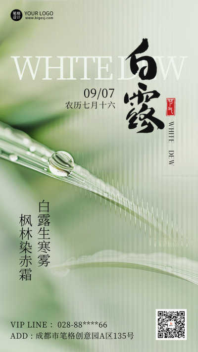 白露节气水珠实景海报 模板ID:69654