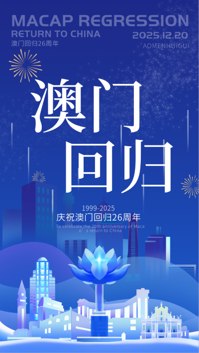 澳门回归25周年纪念日宣传海报 模板ID：72279
