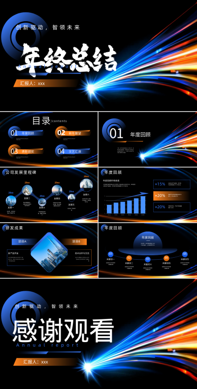 黑色商务年终总结PPT 模板ID:72447