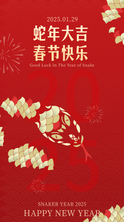 蛇年春节手绘祝福宣传海报 模板ID:74409