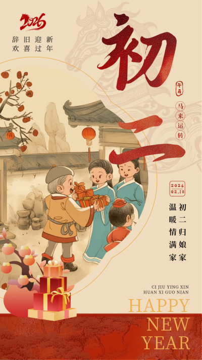 传统春节初二习俗海报 模板ID:75054