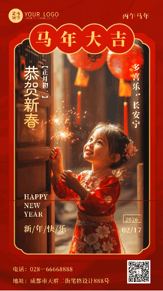 春节新春祝福宣传海报 模板ID:75106