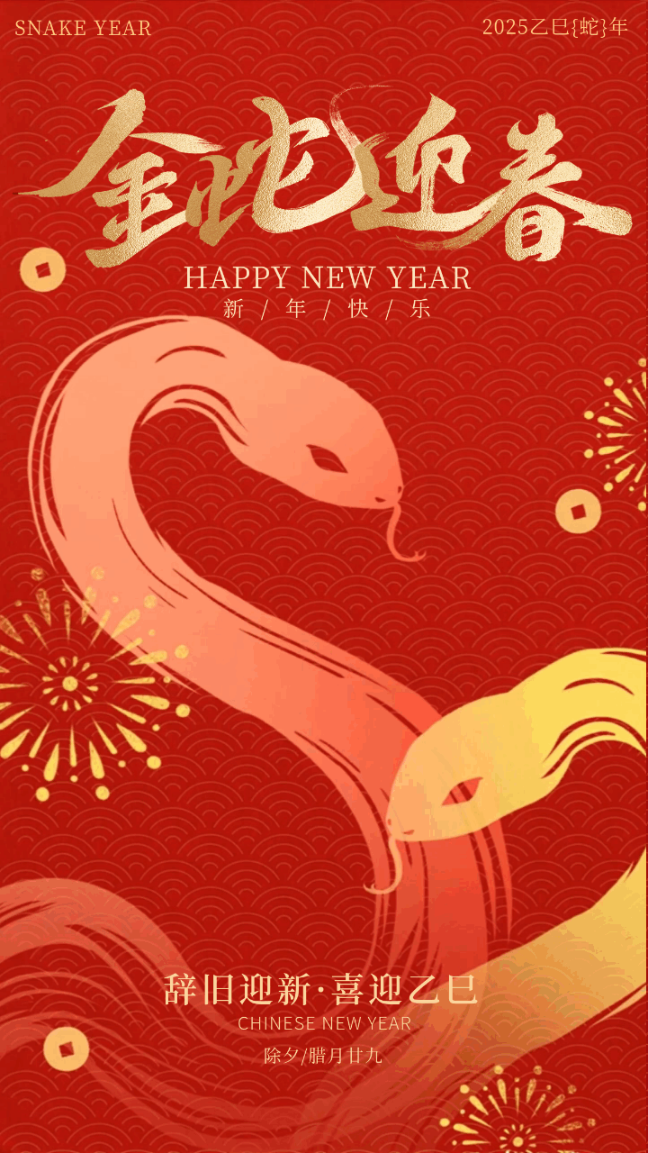 蛇年春节新年手绘宣传动态海报 模板ID：75156
