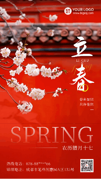 立春梨花节气实景动态海报 模板ID：75214