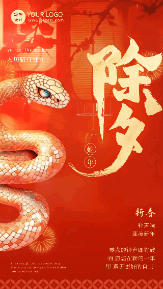 除夕大字喜庆祝福动态海报 模板ID：75296