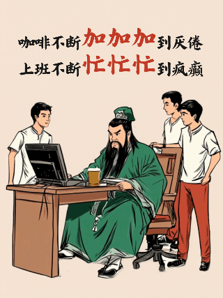 手绘关羽趣味打工人语录小红书封面 模板ID：75445