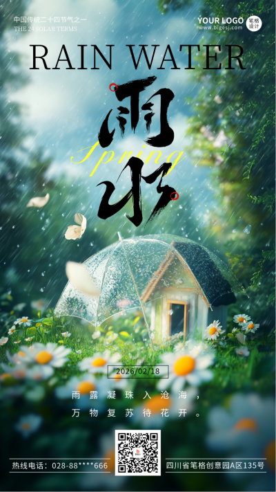 雨水节气实景日签宣传海报 模板ID：75825