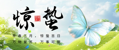 惊蛰节气祝福宣传蝴蝶公众号首图 模板ID：759671
