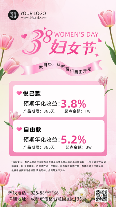 38妇女节金融活动宣传海报 模板ID:759800
