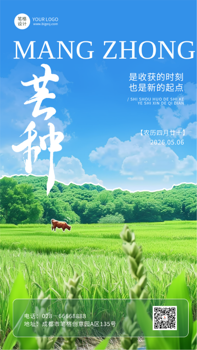 芒种节气简约手机宣传海报 模板ID:763070