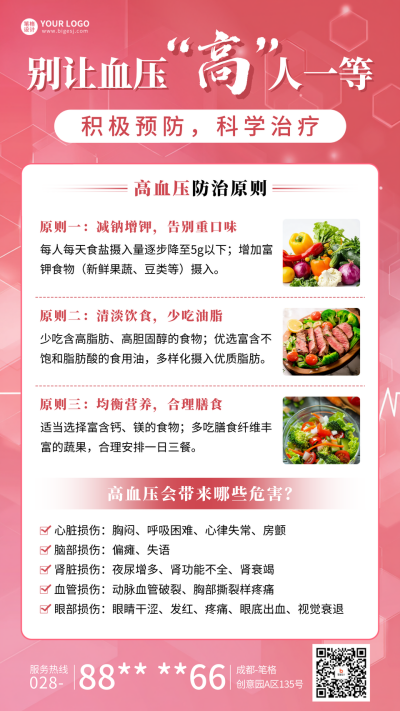 高血压健康知识科普宣传海报 模板ID：763160