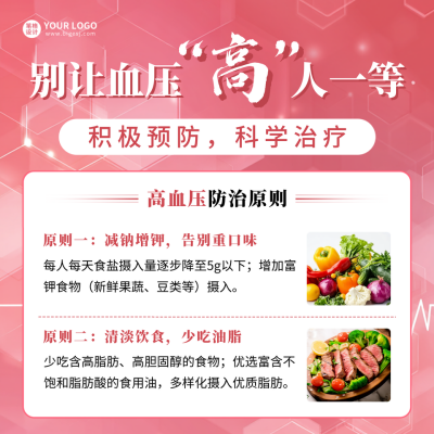 高血压健康知识科普宣传方形海报 模板ID：763175