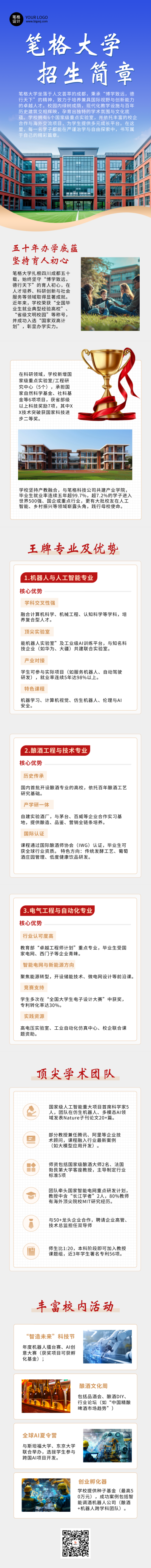 大学高校招生简章简约公众号长图 模板ID：763382