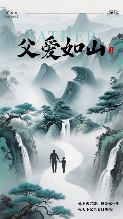 父亲节中国风山水文字祝福海报 模板ID:764738