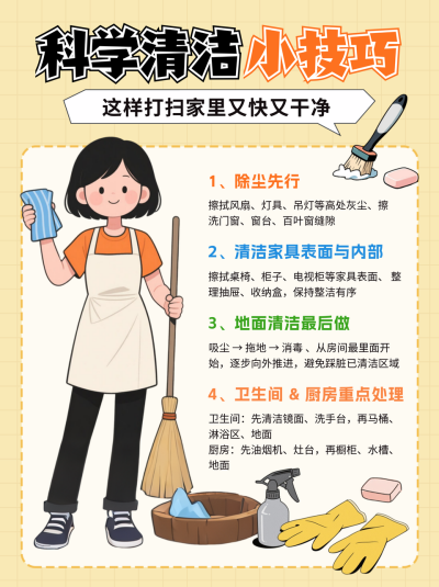 科学清洁打扫卫生小技巧宣传小红书封面 模板ID:765178