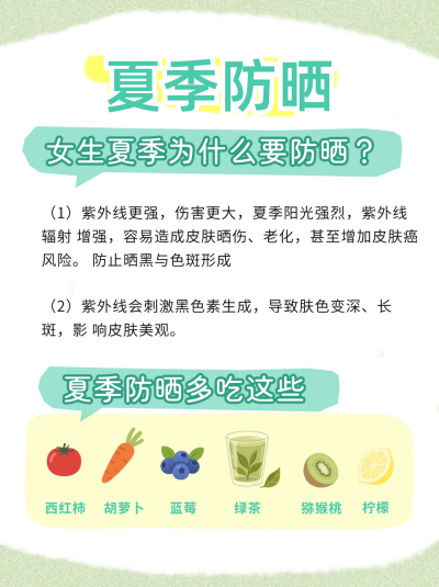 夏季防晒饮食知识科普小红书封面 模板ID：765225