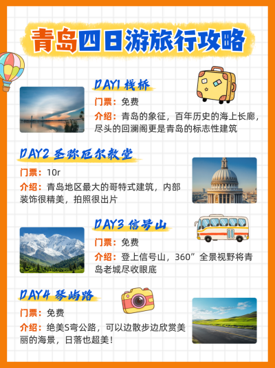 青岛旅游攻略分享小红书封面 模板ID：765502
