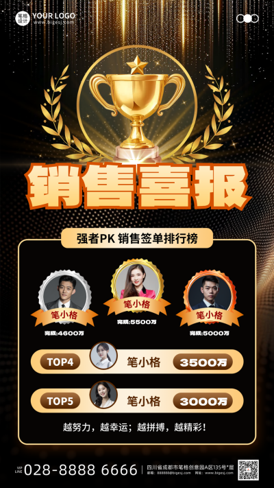 销售喜报排行榜手机宣传海报 模板ID:765871
