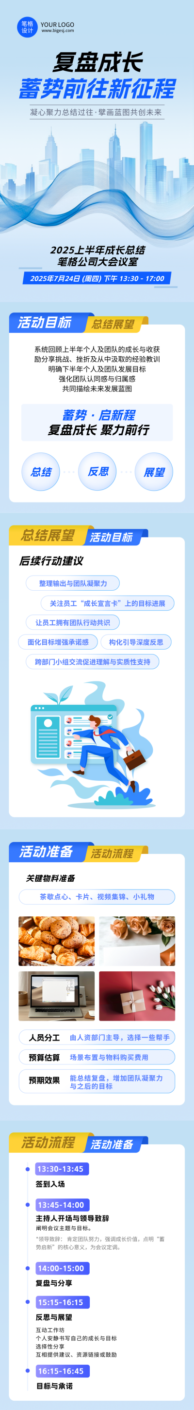 企业年中总结会议宣传蓝色科技简约公众号长图 模板ID：766053