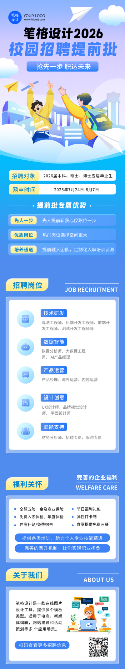 企业招聘信息蓝色公众号长图 模板ID:766060