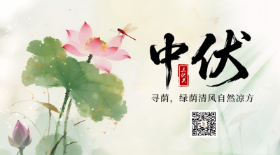 三伏天夏季中伏荷花中国风二维码 模板ID：766150