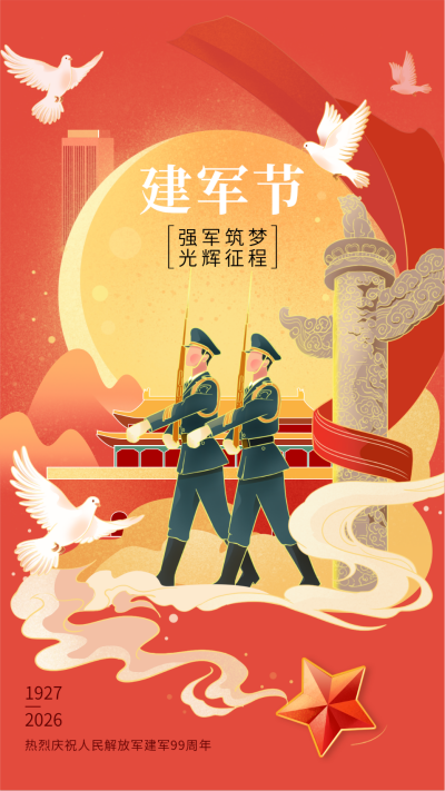 建军节喜庆手绘祝福宣传海报 模板ID:766199