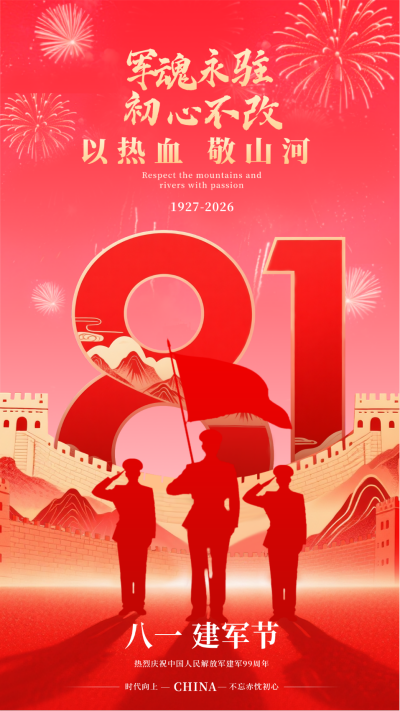 建军节手绘祝福宣传海报 模板ID:766336