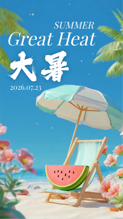 大暑节气简约手机宣传海报 模板ID:766358
