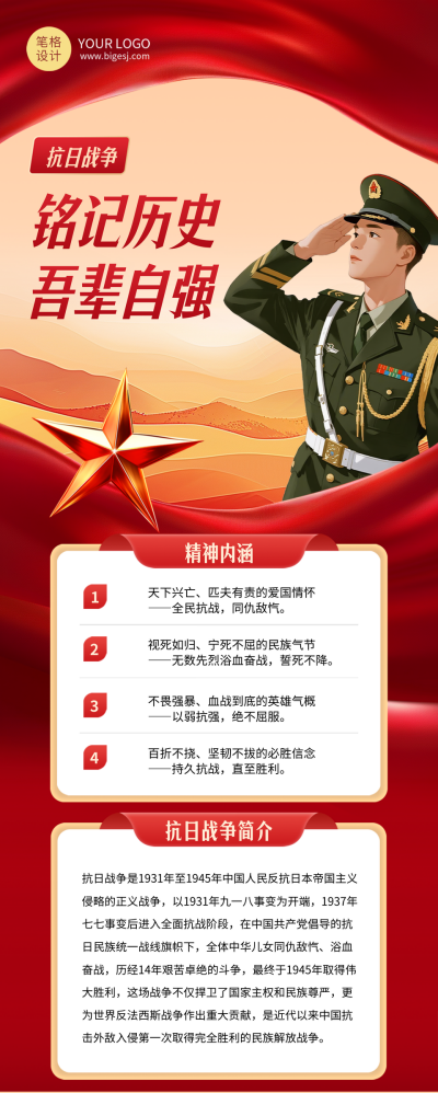 抗日战争胜利纪念日知识科普长图海报 模板ID：766387