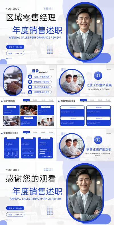 蓝色商务风述职报告PPT 模板ID:766498