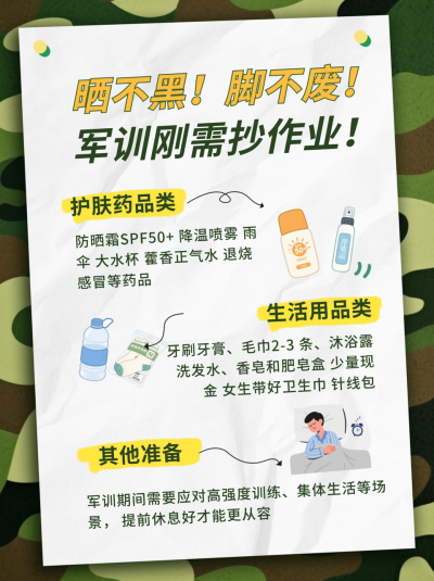 军训必需品推荐小红书封面 模板ID：767036