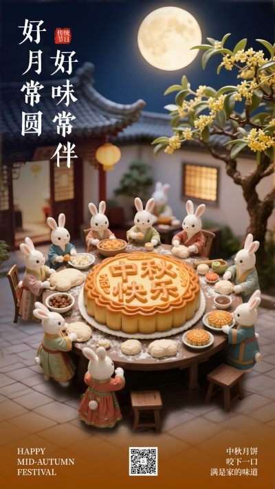 中秋节祝福宣传手机海报 模板ID:768198