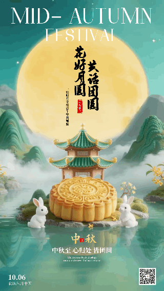 中秋节3D祝福手机动态海报 模板ID:768700