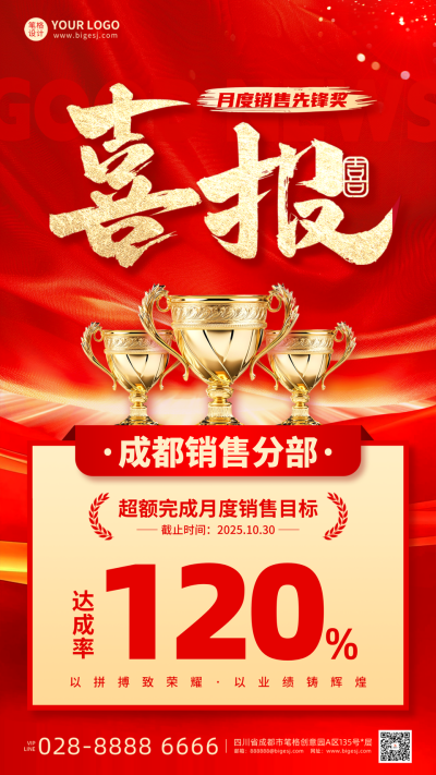 销售喜报手机宣传海报 模板ID:769574