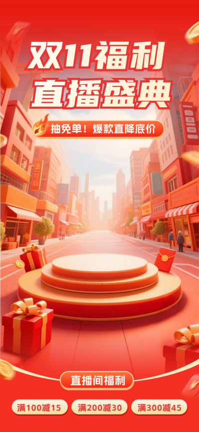 双十一电商活动促销直播背景 模板ID：769585