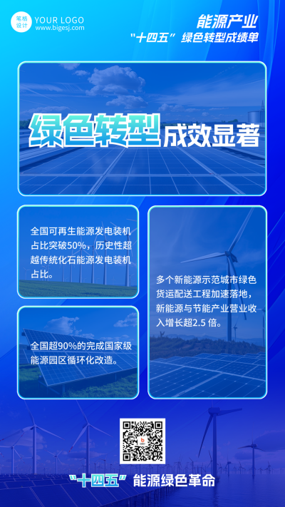 十四五绿色能源成绩单手机宣传海报 模板ID:769928