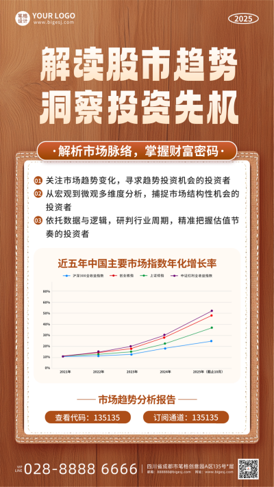 棕色简约股票市场趋势解读海报 模板ID：770269