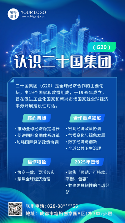 商务科技风G20峰会介绍海报 模板ID:770966