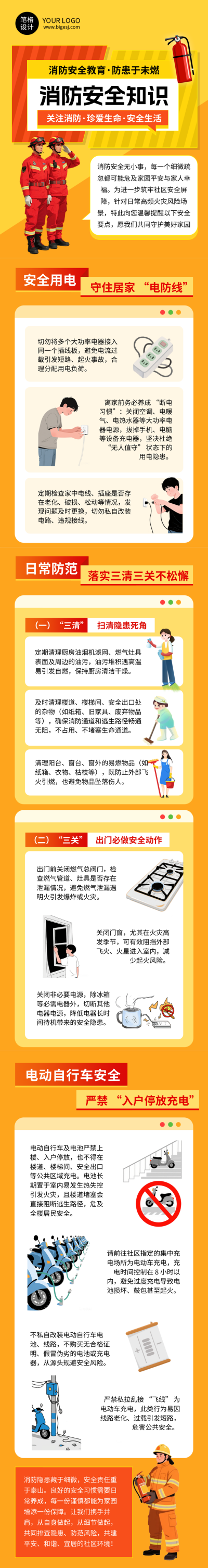 橙色简约消防知识科普公众号长图 模板ID:771186
