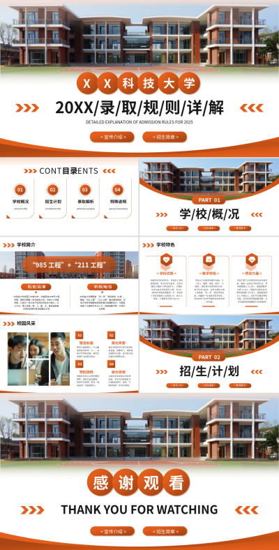 橙色简约大学招生详解PPT 模板ID:772082