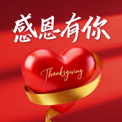 感恩节红色爱心光影祝福公众号次图 模板ID：772870