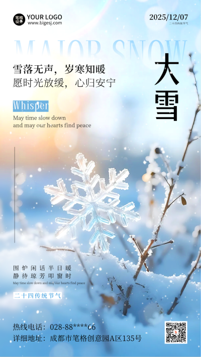 大雪节气实景宣传海报 模板ID：772871