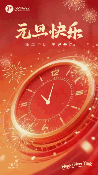 红色高端元旦祝福动态海报 模板ID:773004
