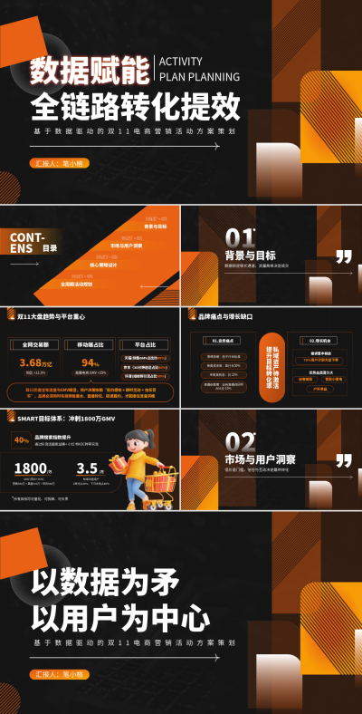 橙色简约风双十一电商营销策划PPT 模板ID:773077